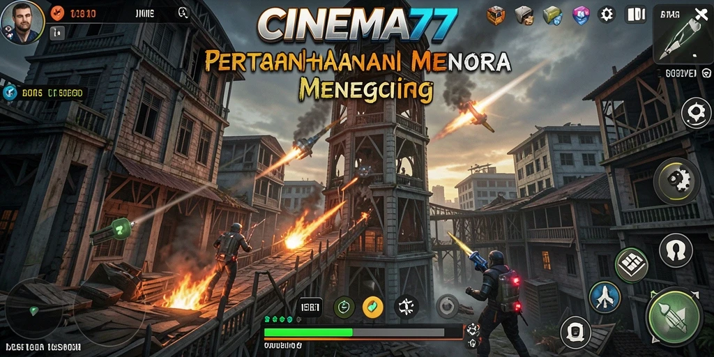 Screenshot gameplay menara pertahanan di CINEMA77.