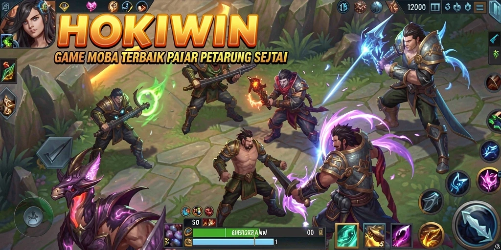 Tampilan gameplay seru HOKIWIN dalam pertarungan MOBA.