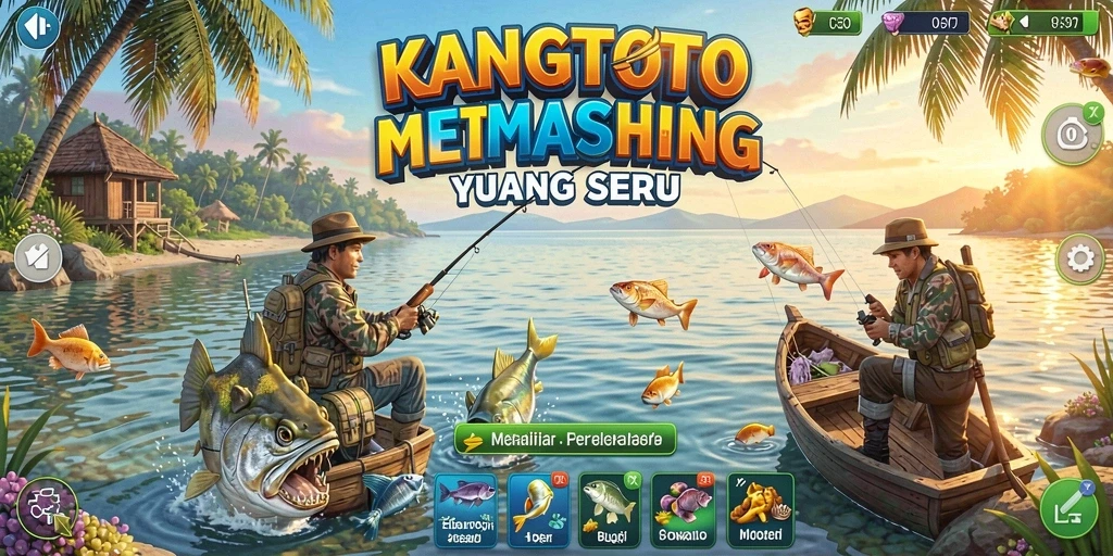 Screenshot gameplay KANGTOTO menampilkan momen memancing yang seru.