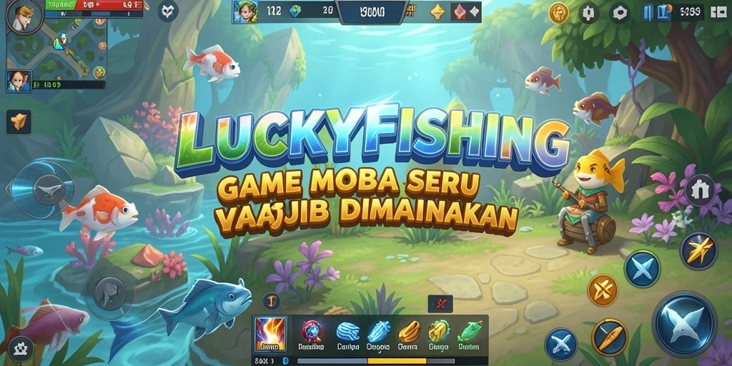 Screenshot dari gameplay seru LUCKYFISHING dengan pertarungan tim yang intens.