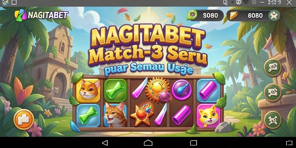 Tampilan gameplay seru NAGITABET dengan permata berwarna-warni.