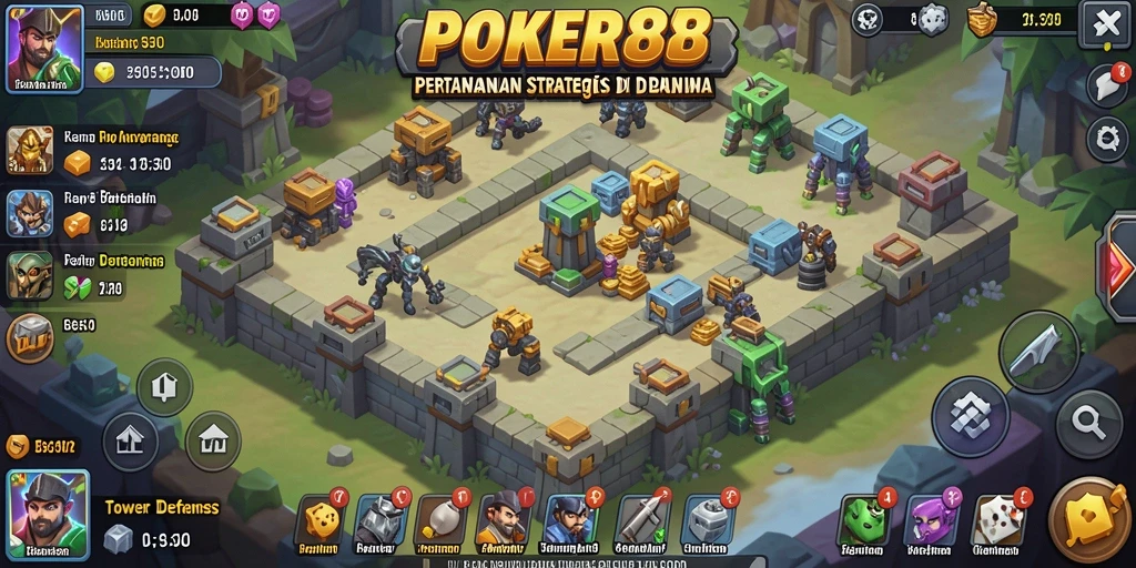 Tampilan gameplay seru dalam POKER88 dengan strategi Tower Defense.