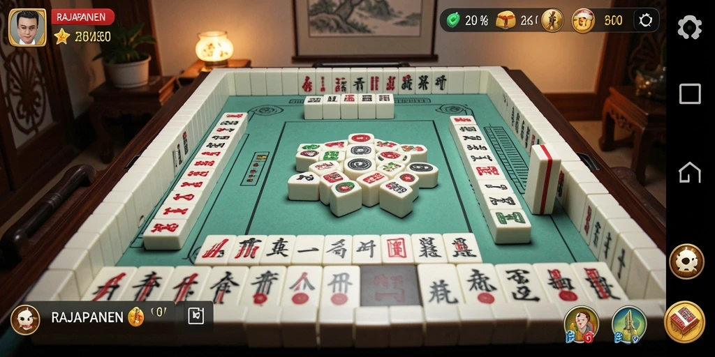Tampilan gameplay menarik RAJAPANEN dengan desain Mahjong yang menawan.